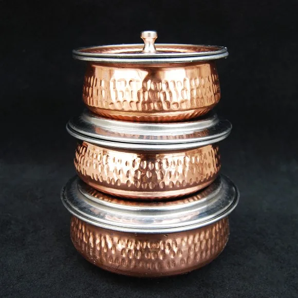 Copper Serving Handi Hammered Design Set of 3