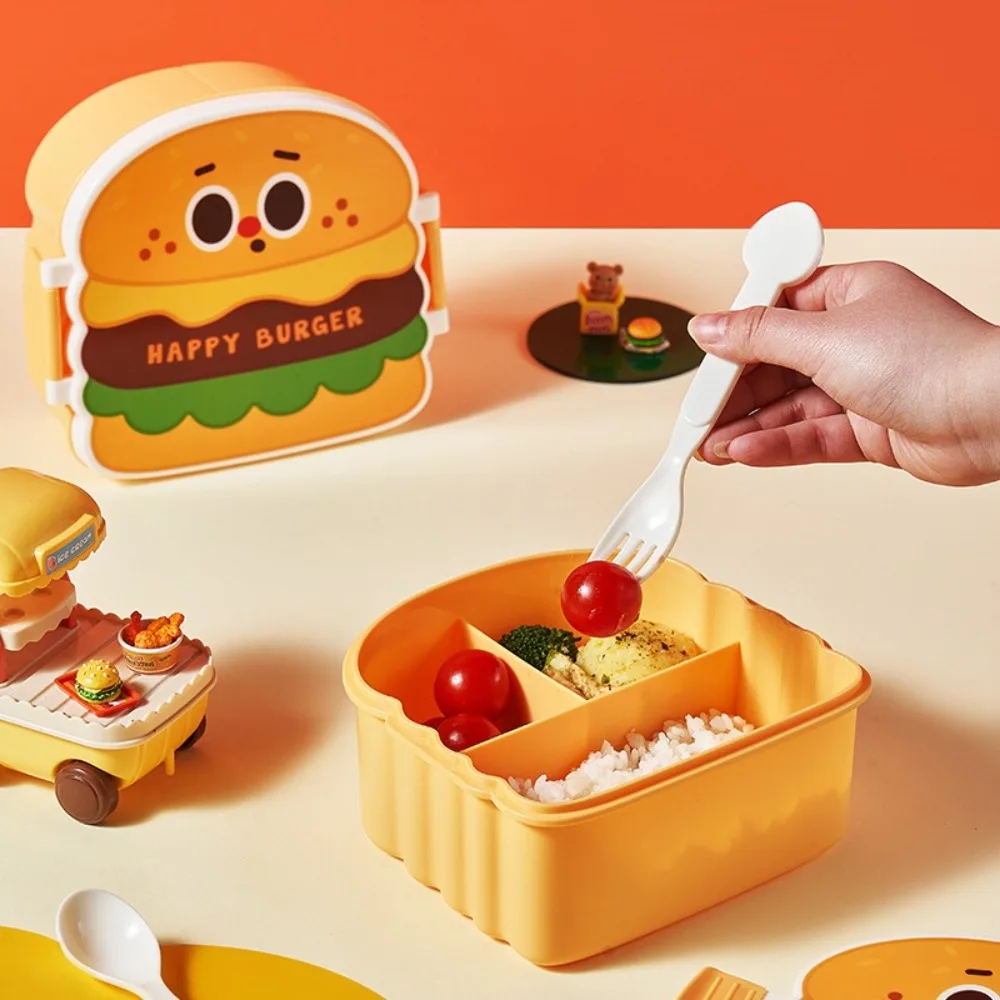 Hamburger Bento Box Leakproof Fork Spoon Lunch Box