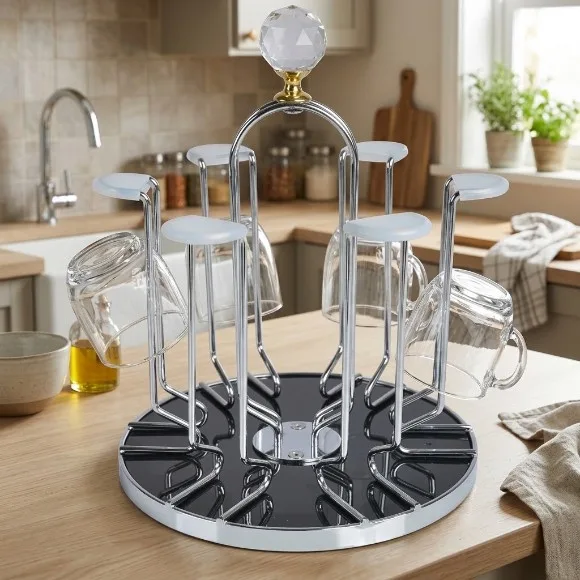 Modern 6 Hold Glass Stand Kitchen Table Mirrored Glass Holder
