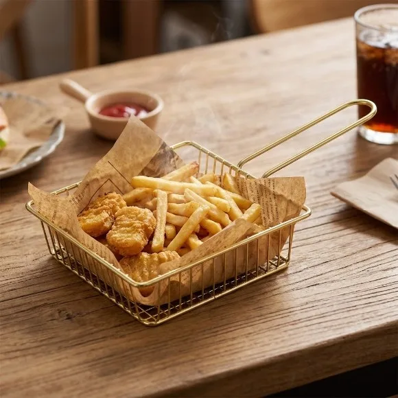 Golden Stainless Steel Tray French Fries Basket