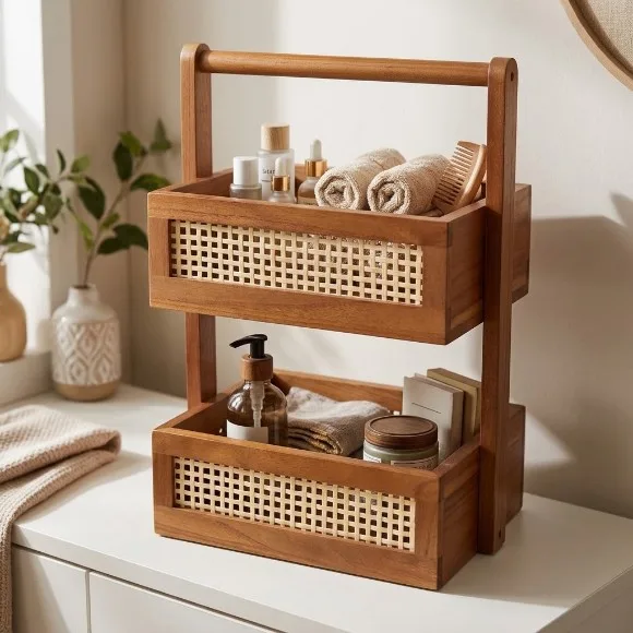 Double Layer Bamboo Storage Rack