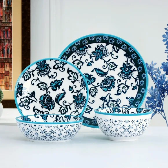Danny Home Vintage Floral Teal Design Dinner Set 24pcs