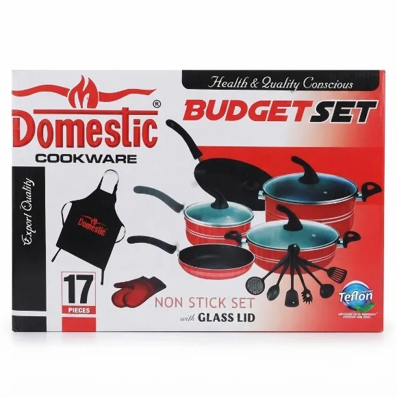 Domestic Non Stick Cookware Budget Gift Set 17 Pcs