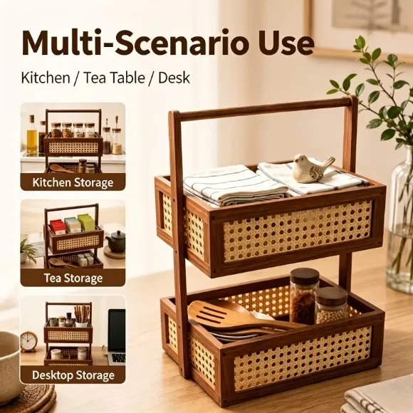 Double Layer Bamboo Storage Rack