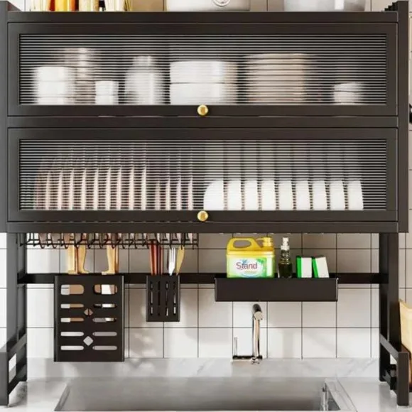 Double Layer Over The Sink Kitchen Sink Shelf Countertop Multifunctional Dish Drain Rack 85CM
