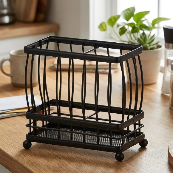 Durable Chopsticks Storage Rack Square With Black Household Tableware Spoon Drain Rack Countertop Storage Rack Home Kitchen