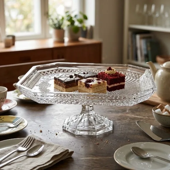 Elegant Crystal Glass Pedestal Cake Stand Fruit Bowl