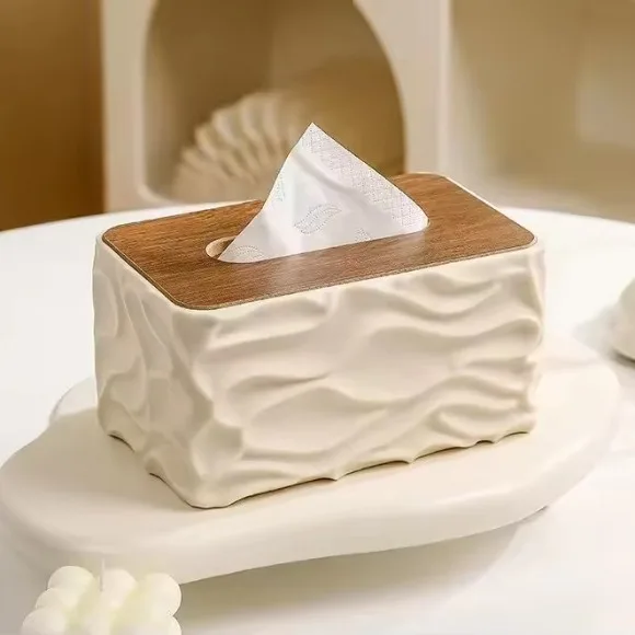 Elegant Design for a Home Table Rectangular Plastic and Wood Tissue Box