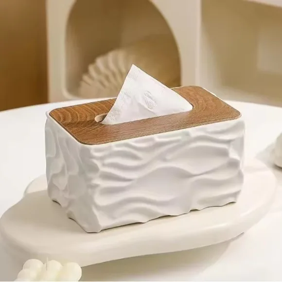 Elegant Design for a Home Table Rectangular Plastic and Wood Tissue Box