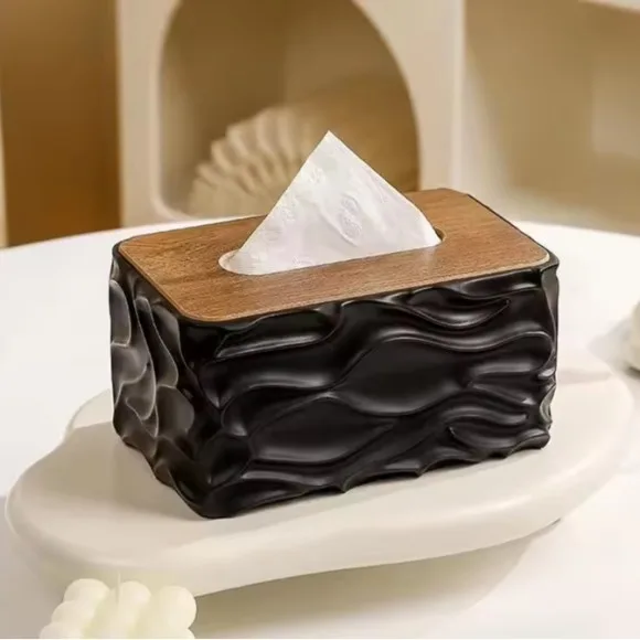 Elegant Design for a Home Table Rectangular Plastic and Wood Tissue Box