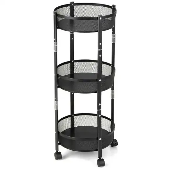 Foldable Storage Rack Round Rotatable Snack Organizer Trolley Kitchen Rack Storage Organizer