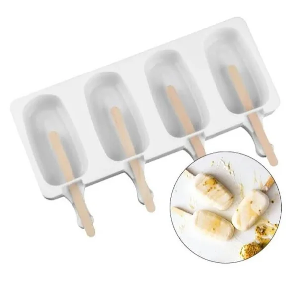 Food Grade Silicone Ice Cream Molds Bar Maker Popsicle Sticks