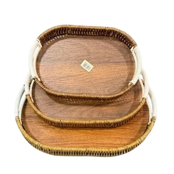 GIB cleaningtool Rectangular Rattan Serving Tray Decorative Woven Wicker Trays with Handles