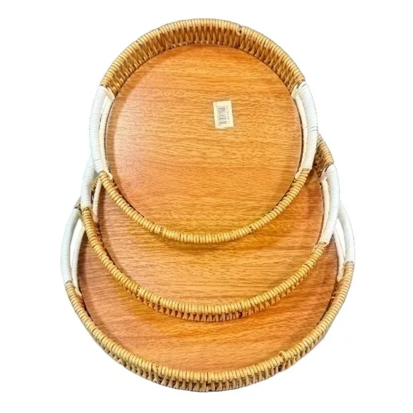 GIB cleaningtool Rectangular Rattan Serving Tray Decorative Woven Wicker Trays with Handles