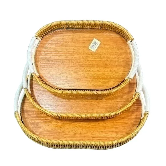 GIB cleaningtool Rectangular Rattan Serving Tray Decorative Woven Wicker Trays with Handles