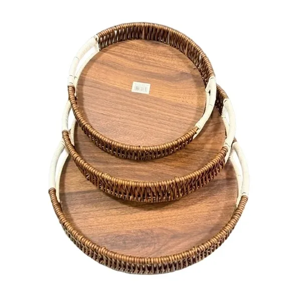 GIB cleaningtool Rectangular Rattan Serving Tray Decorative Woven Wicker Trays with Handles