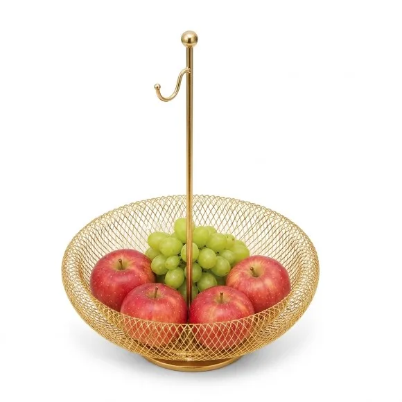 Gold Wire Mesh Fruit Bowl with Banana Hanger thumbnail 2