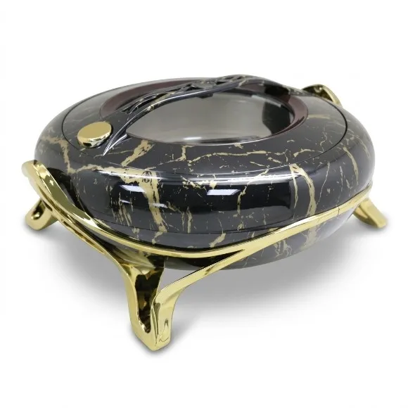 Golden Fire Royal 5.0-Liter Insulated Chafing Dish Hotpot  – Black Marble Finish (Made in Taiwan) 685ZG/G