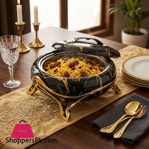 Golden Fire Royal 5.0-Liter Insulated Chafing Dish Hotpot  – Black Marble Finish (Made in Taiwan) 685ZG/G