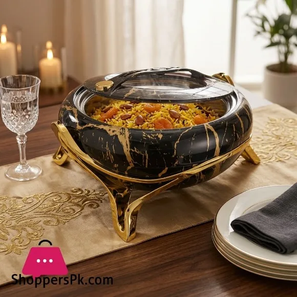 Golden Fire Royal 5.0-Liter Insulated Chafing Dish Hotpot  – Black Marble Finish (Made in Taiwan) 685ZG/G