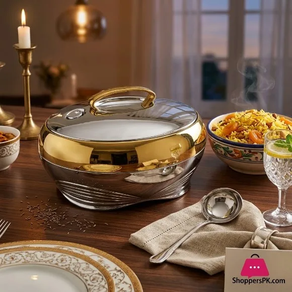 Golden Fire Luxury 5.0-Liter Insulated Thermal Hotpot / Casserole – Mirror Chrome & Gold 5.0 Liter (Made in Taiwan) 175G/S