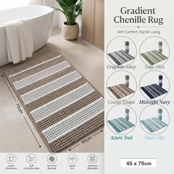 Gradient Chenille Rug Soft Comfort Stylish Living Door Mat 45 x 75 CM