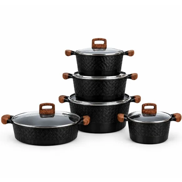 Granite Cookware Set with Cooking Utensils & Glass Lids – 12 Pieces – Black