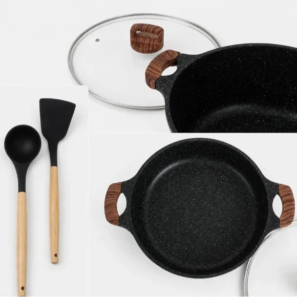 Granite Cookware Set with Cooking Utensils & Glass Lids – 12 Pieces – Black thumbnail 5