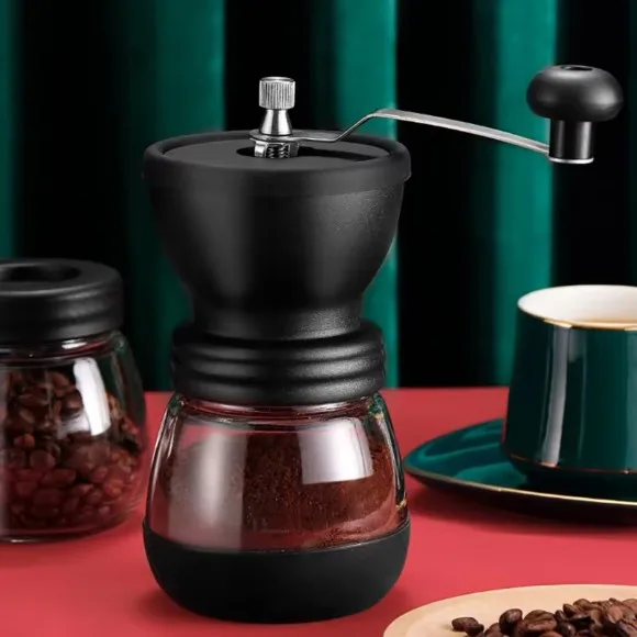 Hand Crank Coffee Mill Ceramic Core Manual Coffee Grinder with Glass Jar