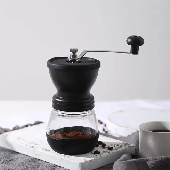 Hand Crank Coffee Mill Ceramic Core Manual Coffee Grinder with Glass Jar