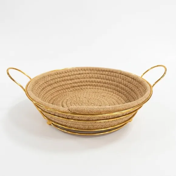 Handcrafted Metal Wire with Fabric Liner Roti Basket with Handle