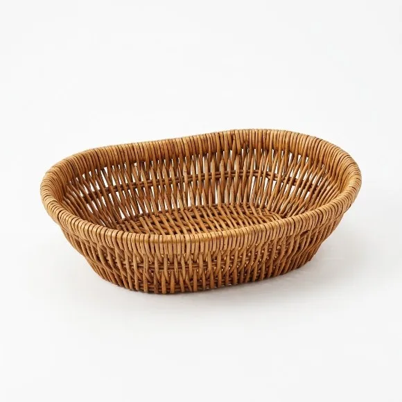 Handcrafted Natural Wicker Ingot Serving Basket for Dining Table & Countertop