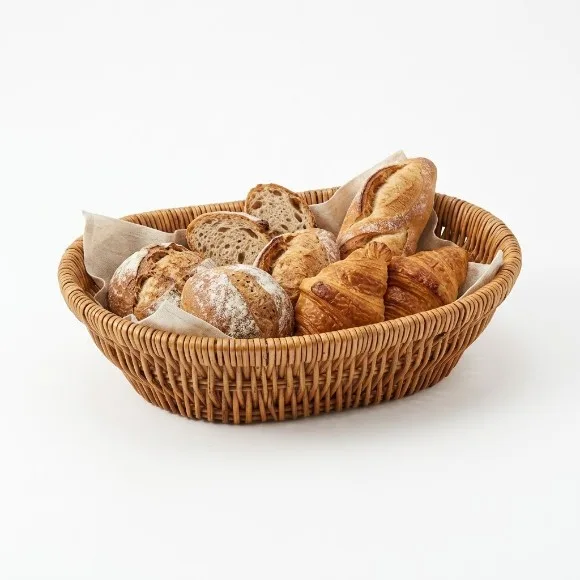 Handcrafted Natural Wicker Ingot Serving Basket for Dining Table & Countertop