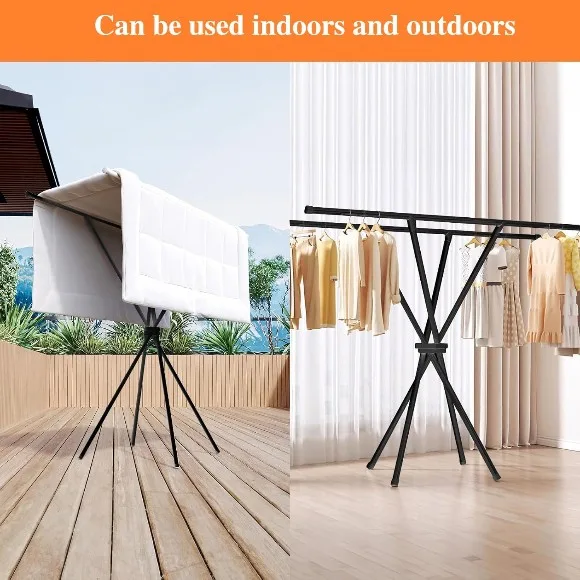 Heavy-Duty X-Shaped Folding Double Pole Clothes Drying Rack