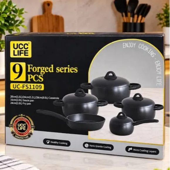 UCC LIFE Forged series High Quality Ceramic Coated Non-Stick Cookware Set 9 Pcs - UC-FS1109