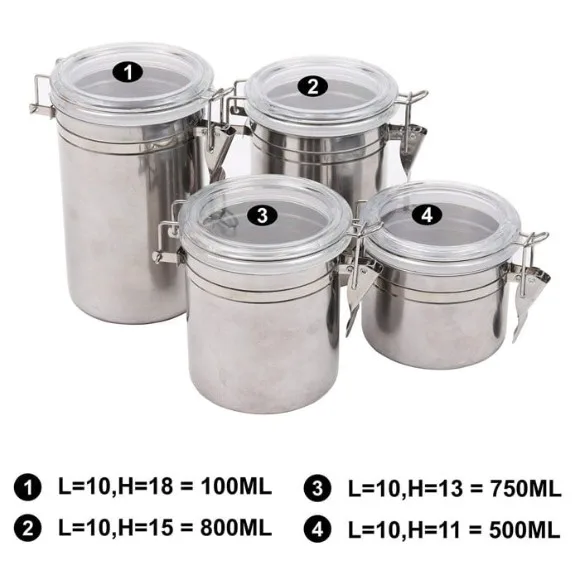 High Quality Stainless Steel 4 Pcs Canisters Space Saving Kitchen Storage Container
