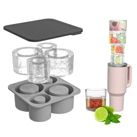 Ice Cube Maker With Lid 4 Hollow Cylinder Ice Cube Molds