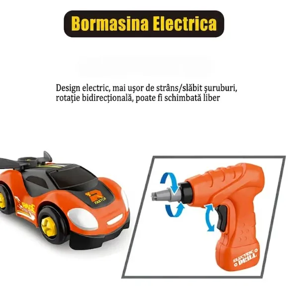 Interactive Workshop with TurbooTool™ Max Electric Drill 120+ Parts, Disassembled Race Car, Lights and Sounds, Engineering