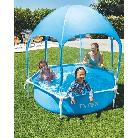 INTEX Metal Frame Above Ground Swimming Pool With Canopy Built-in Sprayer 6fF x 15In - 28209