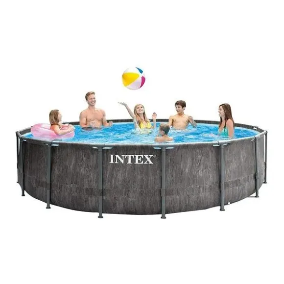 Intex Prism Frame Greywood Round Above Ground Pool 18 Feet x 48 Inch - 26744
