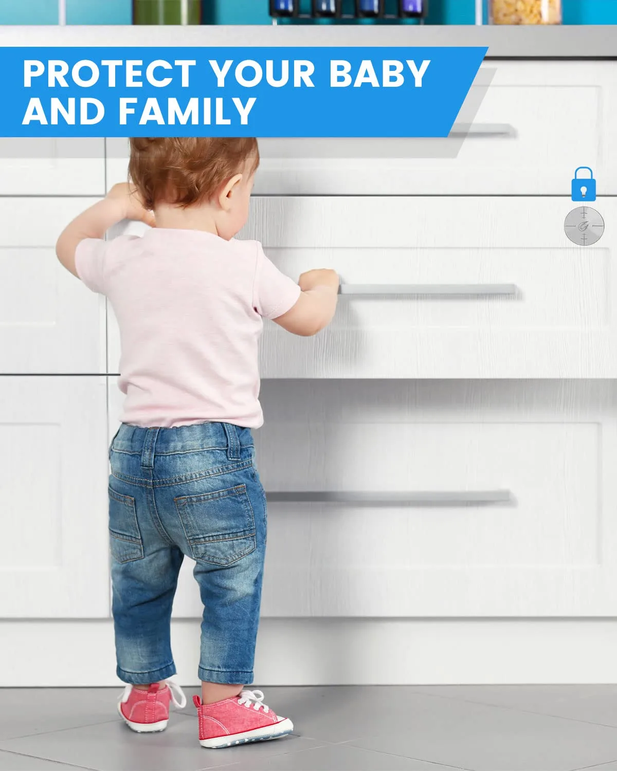 Kiddie Guard 4 Locks + 1 Key Magnetic Child Safety Lock Cabinet Drawer Door Lock Children Protection Invisible Lock Kids Security