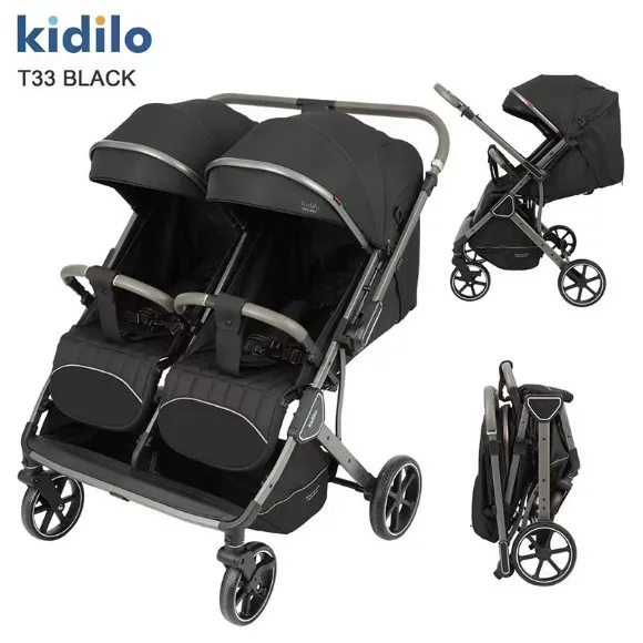 Kidilo T33 Twin Baby Stroller Lightweight Aluminum Alloy Frame Foldable 360 Rotation
