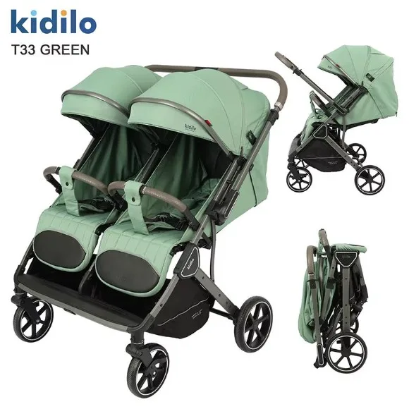 Kidilo T33 Twin Baby Stroller Lightweight Aluminum Alloy Frame Foldable 360 Rotation