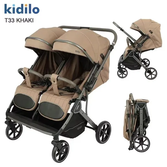 Kidilo T33 Twin Baby Stroller Lightweight Aluminum Alloy Frame Foldable 360 Rotation
