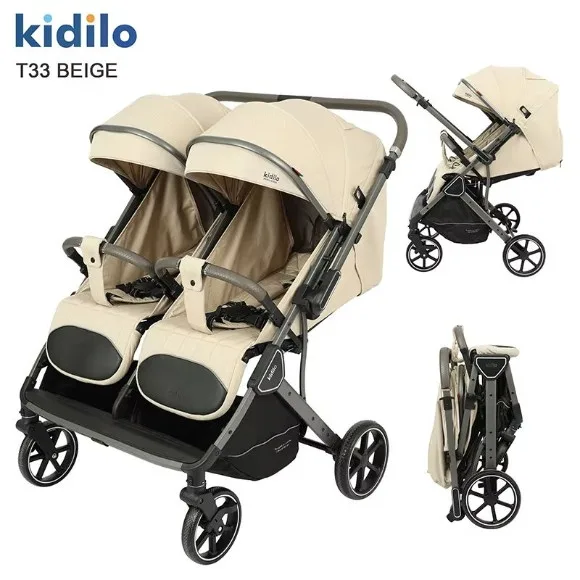 Kidilo T33 Twin Baby Stroller Lightweight Aluminum Alloy Frame Foldable 360 Rotation