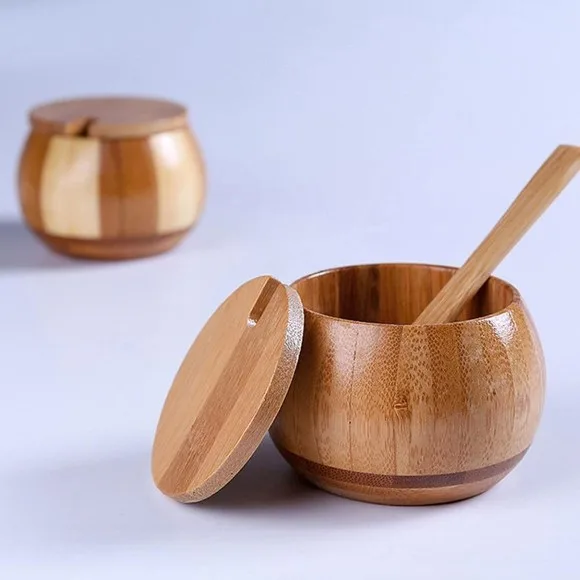 Kitchen Bamboo Natural Sugar Pot With Lid