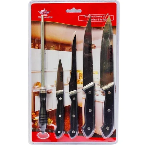 Kitchen Knife Set 4 Stainless Steel Knives + 1 Sharpener