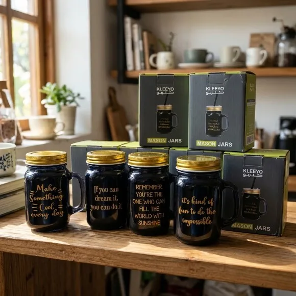 KLEEYO MASON JAR BLACK 450ML - PD0045