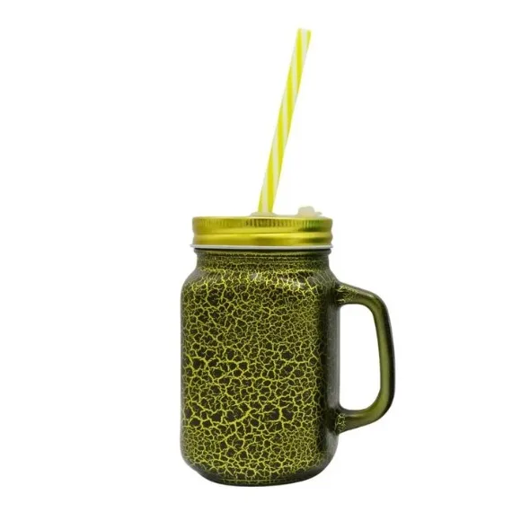 KLEEYO Mason Jar Carving 450ml – Premium Crackle Design with Steel Lid & Straw thumbnail 4