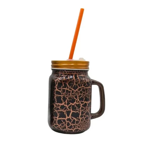 KLEEYO Mason Jar Carving 450ml – Premium Crackle Design with Steel Lid & Straw thumbnail 3